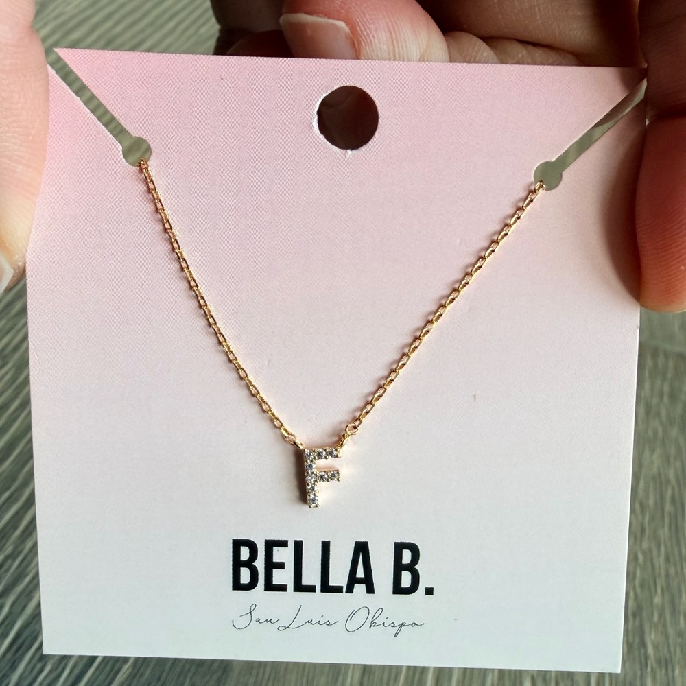 Rhinestone Gold Initial Charm Necklace F 12$